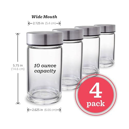Juice Bottles - 4 Pack Wide Mouth Glass Bottles & Stainless Steel Lids,10oz - size: 10 oz