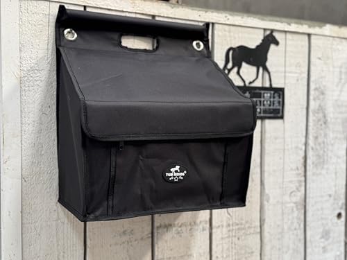 Stall Front Organizer Bag, Black, Multi-Compartment Storage, Horse Grooming Supply Holder with Top Loading Design