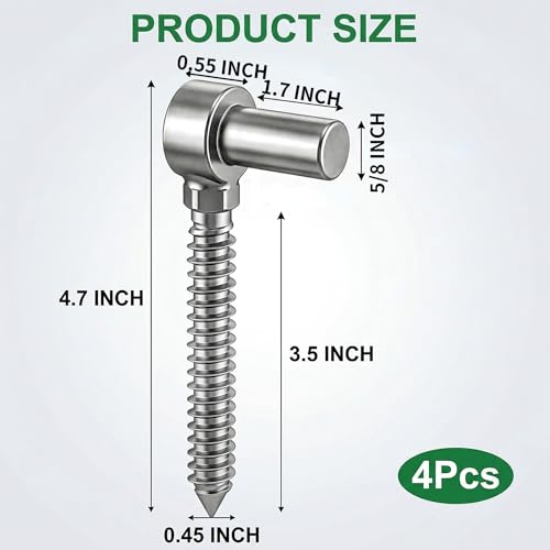 Coloch 4 Pack Stainless Steel Gate Hinges for Farm Fence, One Piece Molding Lag Screw Eye Hinges M16 Heavy Duty Pin Hinge Bolts Fit 5/8” Pin for Wood Fence, Garden, Barn Doors