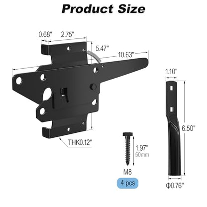Wooden Fence Gate Latch Heavy Duty Self Locking Gate Hardware for Pool/Garden Gates, Safety Latch, Self Latching Latch for Vinyl/Wood Fences, Black Finish