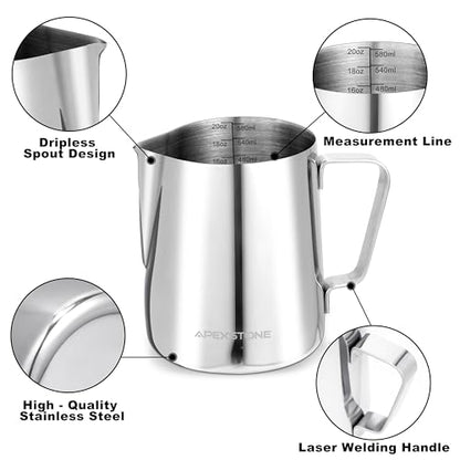 Espresso Milk Frothing Pitcher 20 oz, Espresso Steaming Pitcher 20 oz, Coffee Milk Frothing Cup, Coffee Steaming Pitcher 20 oz/600 ml