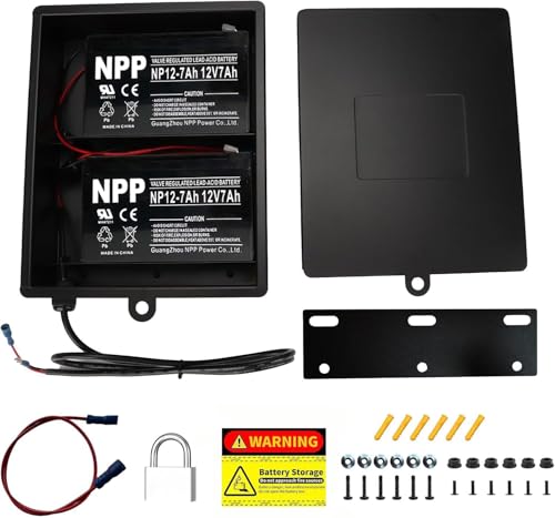 2025 New Upgraded Steel Battery Box with 2 Batteries Kit(12V 7AH Lead-Acid), for 12/24V Driveway Swing Gate Opener, Upgraded ABBT Battery Box Kit (Kit with 2 Batteries)
