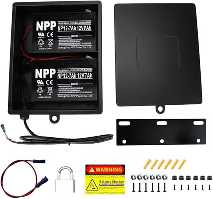 2025 New Upgraded Steel Battery Box with 2 Batteries Kit(12V 7AH Lead-Acid), for 12/24V Driveway Swing Gate Opener, Upgraded ABBT Battery Box Kit (Kit with 2 Batteries)