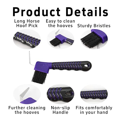 Purple Horse Hoof Pick Brush, Soft Grip Handle with Stiff Bristles for Effective Hoof Cleaning Portable Grooming Tool - color: Purple