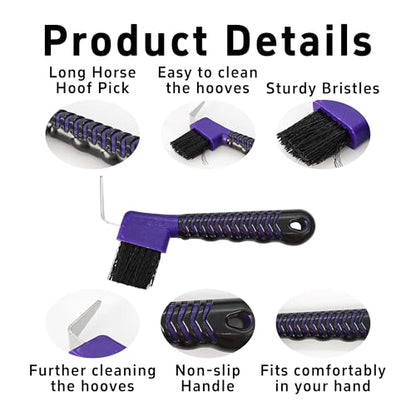 Purple Horse Hoof Pick Brush, Soft Grip Handle with Stiff Bristles for Effective Hoof Cleaning Portable Grooming Tool - color: Purple