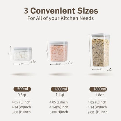 Pop Airtight Food Storage Containers Set with Lids, 6 Pcs Stackable One Button Opening Food Containers Kitchen Pantry Organization and Storage, BPA Free Stackable Cereal Container (0.5, 1.2, 1.8qt)*2 - color: gray, 6 Pcs