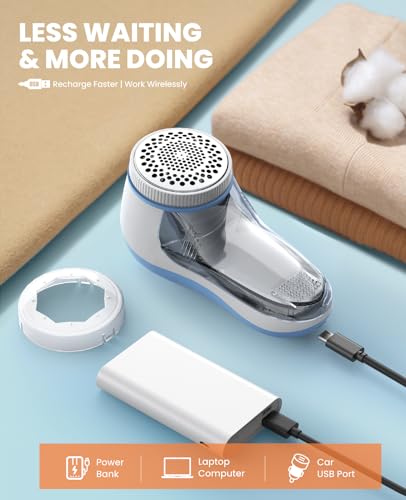 POPCHOSE Fabric Shaver, Lint Shaver with 6-Leaf Blade, Rechargeable - color: Light Blue