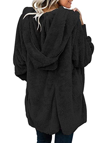Dokotoo Womens 2025 Winter Long Sleeve Solid Fuzzy Fleece Open Front Hooded Cardigans Jacket Coats Outerwear with Pocket - color: A Black, size: X-Large