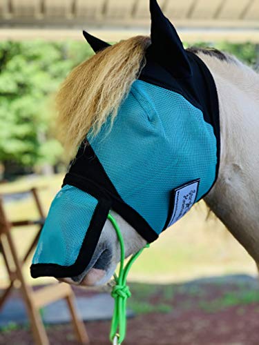 Star Point Horsemanship Miniature Horse-Pony Ear Nose Cover UV Fly Mask 90% UV Protection Breathable Mesh Highly Comfortable (Medium 33"-38", Teal/Black)