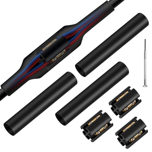 3 Sets Underground Wire Splice Kit for 14/3 to 8/3 Range Direct Burial UF Wire,600 Volts Maximum Waterproof Direct Burial Splice Kit with Connector and Heat Shrink Tubing for Electrical Cables