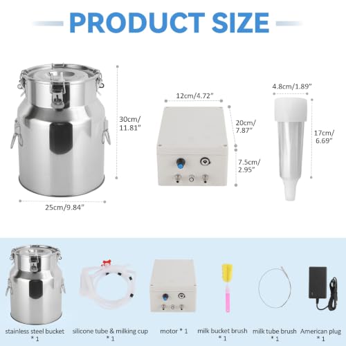 Automatic Pulsating Goat Milking Machine, 14L Stainless Steel Bucket Portable Sheep Milker with Food-Grade Silicone Cups and Adjustable Suction for Farm Home Use Dairy Equipment L - size: L