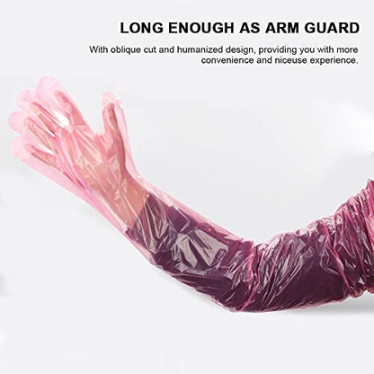 50 Disposable Field Dressing Gloves Veterinary Insemination Rectal Long Gloves, Extra Long Sleeve Full Arm - color: Red