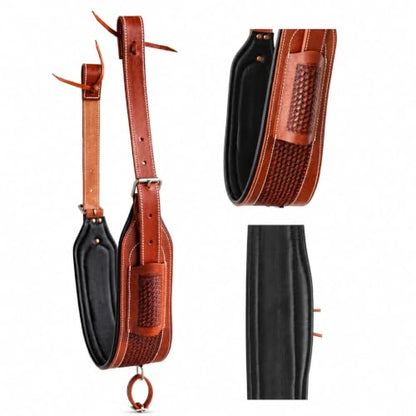 Horse Western Tooled Padded Leather Rear Flank Saddle Cinch Billets 9782 - color: Tan