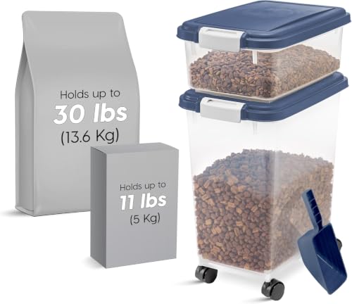 IRIS USA Dog Food Storage Container, Up to 30+11 lbs, Gray/Dark Gray - color: Navy