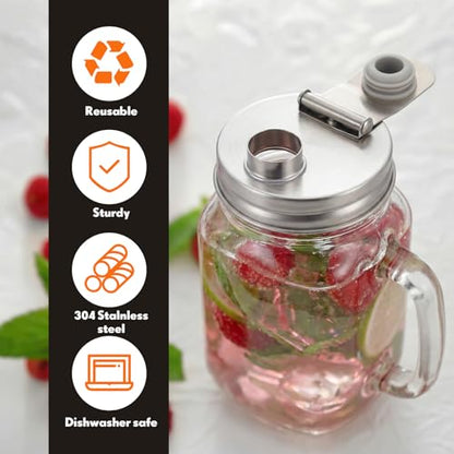 Baderke 4 Pcs 2.76 Inch Stainless Steel Mason Jar Drinking Lids with Spout - color: Pouring Spout, size: 2.76 Inch