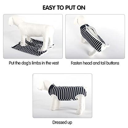 Dog Recovery Suit Abdominal Wound Puppy Surgical Clothes Post-Operative Vest Pet After Surgery Wear Substitute E-Collar & Cone(XL, Blue Stripe) - color: Blue Stripe, size: X-Large (Pack of 1)