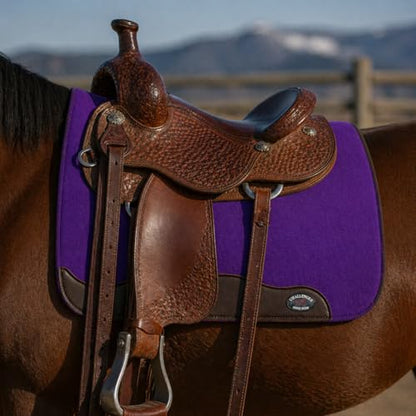 Horse SADDLE PAD Western Contoured Wool Felt Moisture Wicking Black 39RT - color: Purple/Brown