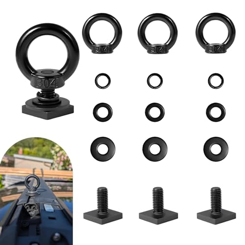 4PCS T Track Mount Tie Down Anchor for Roof Rack, M8 Sturdy Stainless Steel T Slot Bolt Tie Down Rings Anchoring Kit, Use for Holding Bungee Cord, Ropes (Black)