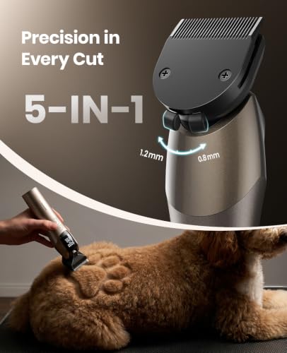 oneisall Professional Dog Clippers for Grooming Thick Hair, 9000RPM 5 Speed - color: Gold
