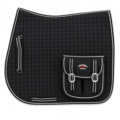 CHALLENGER Horse English Quilted Fleece Padded Dressage Saddle Pad with Pockets 72121-124 - color: Black, size: 23" Spine x 22" Drop