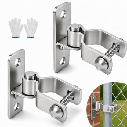 1-3/8 Inch Wall Mount Gate Hinges for Chain Link Fence, Farm and Yard Gates - size: 2 Pack