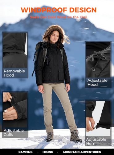Wantdo Women's Waterproof Ski Jacket Windproof Winter Snow Coat Mountain Snowboarding Jackets Outdoor Fleece Parka - color: Black, size: Medium