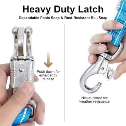 2 Pack Cross Ties for Horses, Heavy Duty Reflective Adjustable Trailer Tether (44"-78.7") with Panic & Bull Snap, 360° Anti-Tangle Barn Grooming Equipment (Blue) - color: Blue