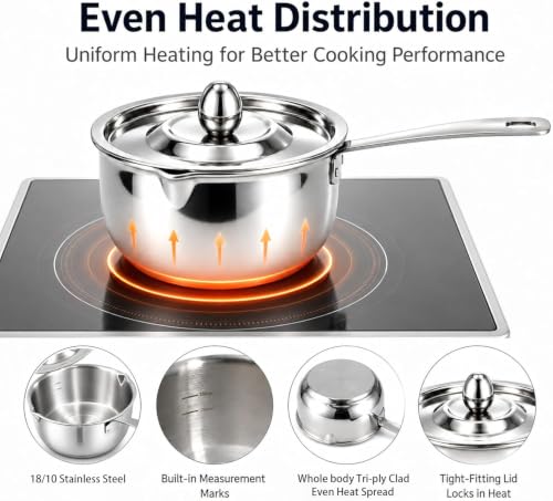 DELARLO Tri-Ply Stainless Steel Small Stainless Steel Pot with Pour Spout - color: Silver, size: 0.5QT