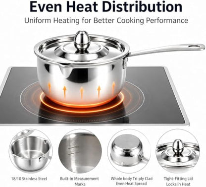 DELARLO Tri-Ply Stainless Steel Small Stainless Steel Pot with Pour Spout - color: Silver, size: 0.5QT