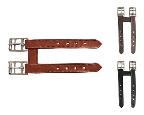 English Leather Elastic Girth Extender with Stainless Steel Roller Buckles and Double Layer Elastic. 1 Year Warranty. - color: Chestnut