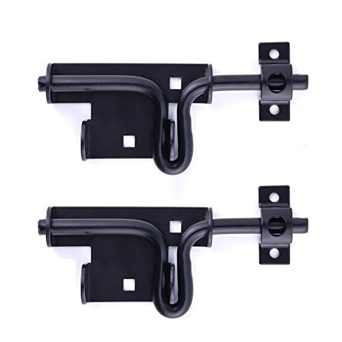 2 Packs Heavy Duty Sliding Bolt Gate Latch Black Thickened Metal Sliding Bolt Latch with Padlock Hole for Wooden Fence, Shed, Yard, Barn, Interior and Outdoor Latch, Solid Hardware