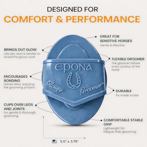Epona Noble Blue Flexible Glossy Curry Comb for Horses – Soft, Ergonomic Grooming Brush with Flexible Tines for Deep Cleaning, Massage & Shedding Care (Noble Blue) - color: Noble Blue