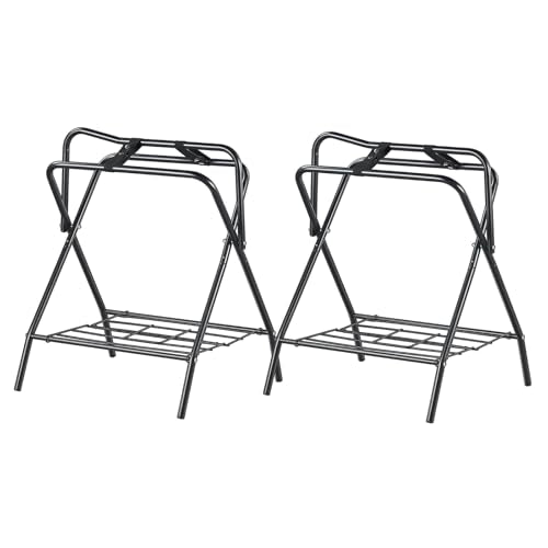 VEVOR Folding Saddle Rack, 2 Packs Freestanding Horse Saddle Stand, Portable Horse Blanket Holder, Heavy Duty Steel Saddle Rack for English & Western Saddles, Tack Storage, 28 x 19 x 37.5 in, Black - style: Folding Saddle Rack-2 Pcs