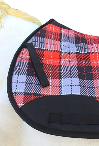 Horse English All-Purpose Neoprene Shock Absorbing Plaid Saddle Pad 72TS29 - color: Red Plaid