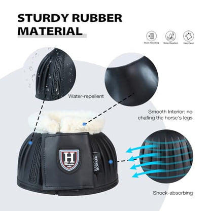 Harrison Howard Rubber Pull-on Bell Boots with Fleece Lining and Extra-Large Leather Touch-Close Tape - color: Black