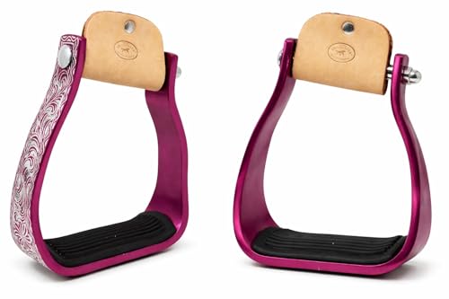 Horse Western 5" Barrel Racer Engraved Aluminum Angled Show Stirrups 51140 - color: Pink
