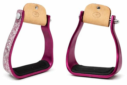 Horse Western 5" Barrel Racer Engraved Aluminum Angled Show Stirrups 51140 - color: Pink