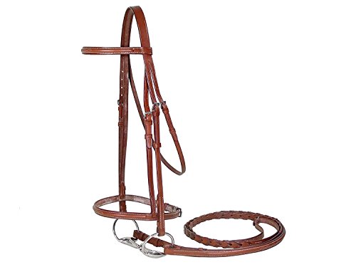 Everyday Raised Fancy Stitched Leather English Schooling Bridle with Laced Reins St. Steel Hardware with 1 Year Warranty. - color: Chestnut, size: Pony