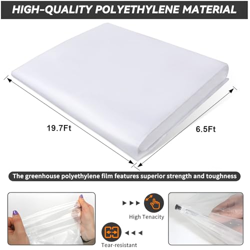 Greenhouse Plastic Sheeting 6.5' x 19.7' 6 Mil, Clear UV Resistant Heavy Duty Polyethylene Film, Thick Greenhouse Cover for Garden, Farm, Agriculture - size: 6.5x19.7 FT