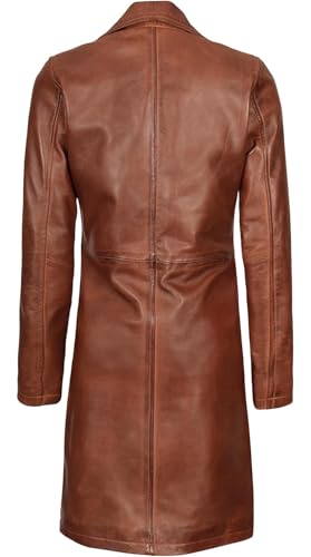 fjackets Lambskin Stylish Leather Car Coats for Womens - Real Long Leather Jacket Women Casual Leather Coat - color: Cognac Brown, size: Small