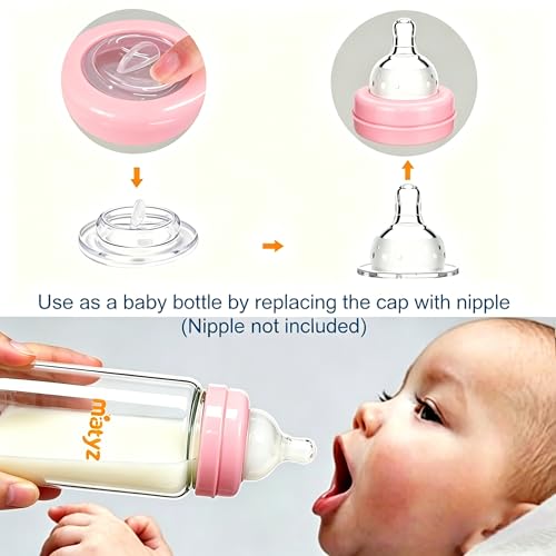 Matyz Glass Breastmilk Storage Set, 4 Pack 10oz, Compatible with Spectra Medela Philips Avent Pumps, Wide-Mouth Leakproof Containers for Freezing & Feeding, BPA-Free (Pink Lids) - color: [4 Pack] Pink Lids - 10 Ounce Borosilicate GLASS Bottle
