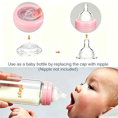 Matyz Glass Breastmilk Storage Set, 4 Pack 10oz, Compatible with Spectra Medela Philips Avent Pumps, Wide-Mouth Leakproof Containers for Freezing & Feeding, BPA-Free (Pink Lids) - color: [4 Pack] Pink Lids - 10 Ounce Borosilicate GLASS Bottle