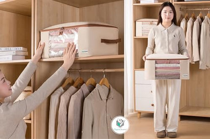 Chaos Cleared Canvas Storage Bags Designer Organizer for Clothing 2 Pack – Clothes Organizers for sweaters, clothing, garment, bedding, quilt, linens, large bag with zip & window, mothproof - size: Clothing Bag 2 Pack