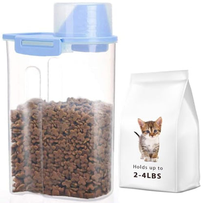 Pet Food Storage Container with Graduated Cup and Seal Buckles Food Dispenser for Dogs Cats (Blue) - color: Blue