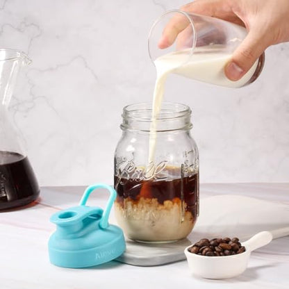 AIEVE Mason Jar Pour Spout Lid, 4 Pack Regular Mouth Mason Jar Lids with Flip Top,Reusable and Leak-Proof Plastic Canning Pitcher Lids tor Milk, Coffee, Juice, Lemonade,Colorful(Jars not Included) - size: 4 Pcs Regular Mouth Lids