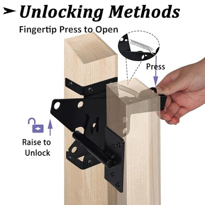 Self-Locking Gate Latch - Heavy Duty PVC/Gate Latch for Wooden Fence - Outswing Gate with Automatic Locking & Rust Proof, Black