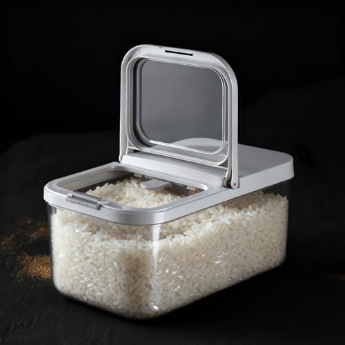 LivLab Mker 10 lb Airtight Rice Storage Container with Measuring Cup | Clear BPA-free grain dispenser with airtight lid and measuring cup; ideal for rice, cereal, and other pantry dry foods. - color: 10KG-B