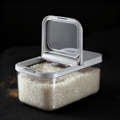 LivLab Mker 10 lb Airtight Rice Storage Container with Measuring Cup | Clear BPA-free grain dispenser with airtight lid and measuring cup; ideal for rice, cereal, and other pantry dry foods. - color: 10KG-B