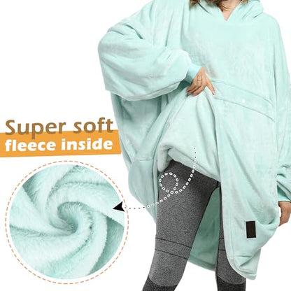 Catalonia Oversized Blanket Hoodie, Wearable Fleece Blanket Sweatshirt - color: Aqua / Fleece