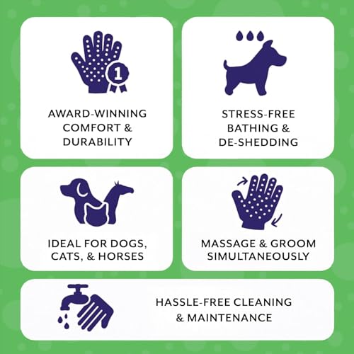 H Handson Pet Grooming Gloves - Cat, Dog, Horse Gentle Hair Remover Brush - Mitt For Long & Short Haired Fur - Shedding, Bathing & Massaging Glove (Purple, Small)